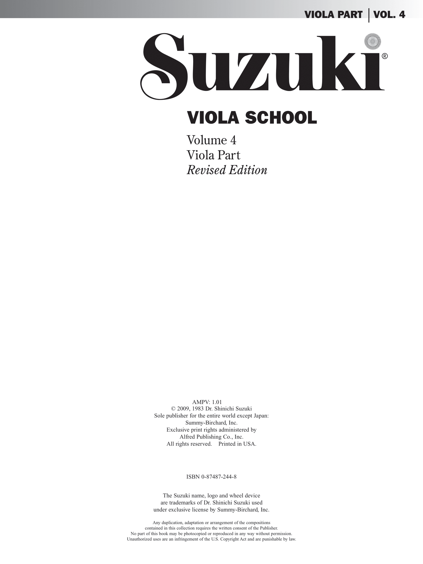 Suzuki Viola School: Viola Part Volume 4 Book (International Edition)