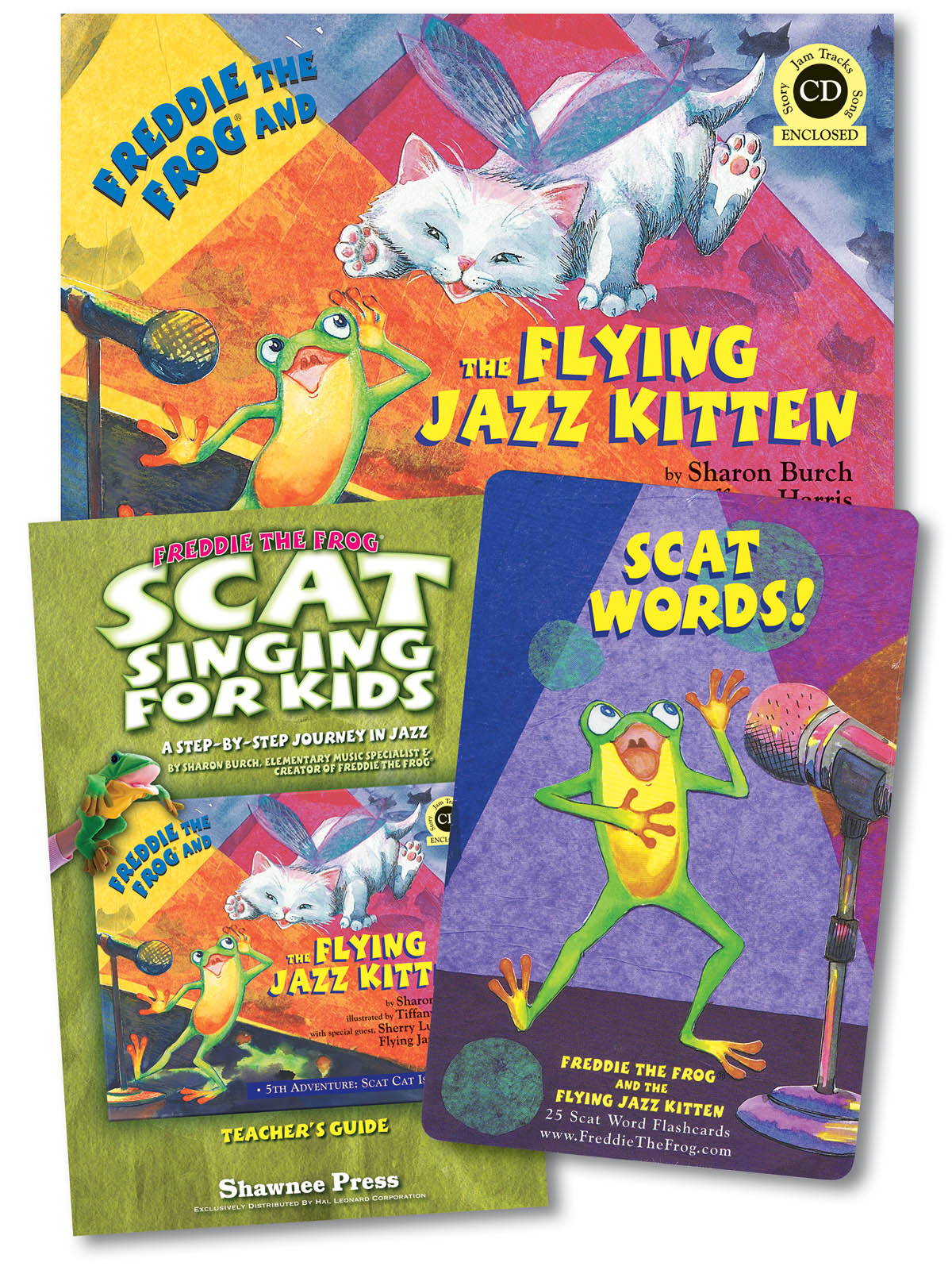 Freddie The Frog Teacher Jazz Set - The Flying Jazz Kitten & Scat Singing Book and Flash Cards