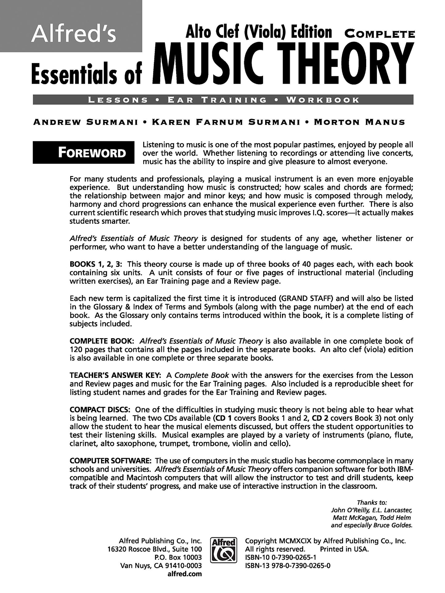 Alfred's Essentials Of Music Theory - Complete Alto Clef Viola Book (Book & Cd's)