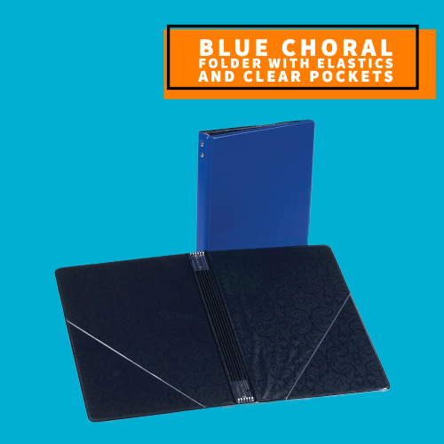 Blue Choral Folder with Elastics and Clear Pockets (19.69cm x 27.94cm)