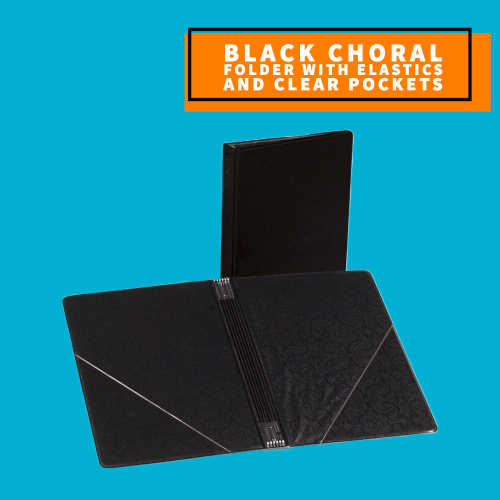 Black Choral Folder with Elastics and Clear Pockets (19.69cm x 27.94cm)