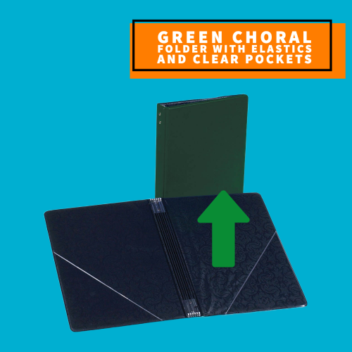 Green Choral Folder with Elastics and Clear Pockets (19.69cm x 27.94cm)