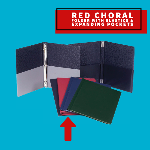 Red Choral Folder with Elastics & Expanding Pockets (23.5cm x 30.5cm)