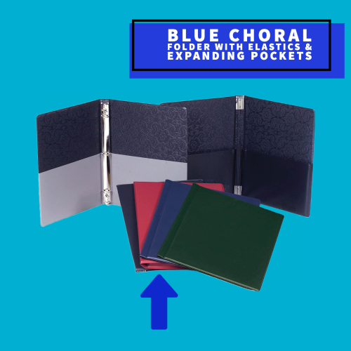 Blue Choral Folder with Elastics & Expanding Pockets (23.5cm x 30.5cm)