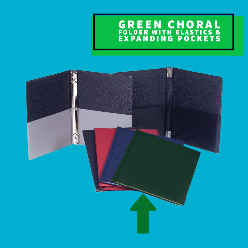 Green Choral Folder with Elastics & Expanding Pockets (23.5cm x 30.5cm)