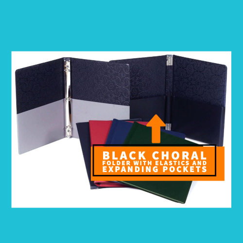 Black Choral Folder with Elastics and Expanding Pockets (23.5cm x 30.5cm)