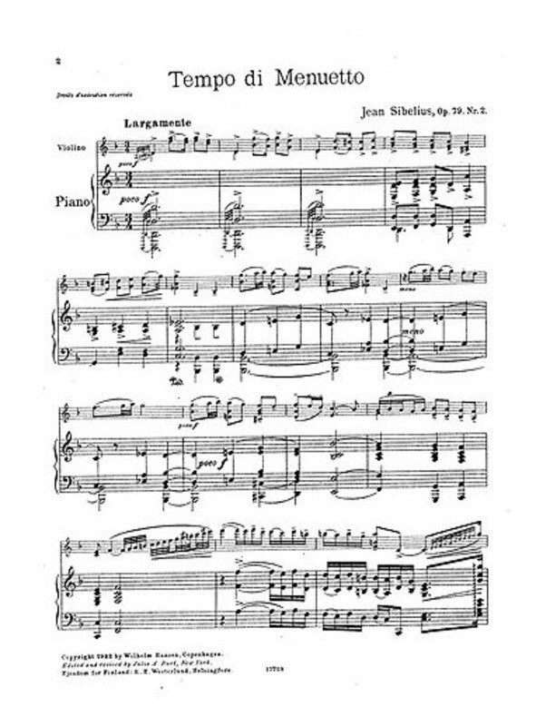 Sibelius - 6 Pieces Op 79 No 2 Tempo Di Minuetto Violin/Pno