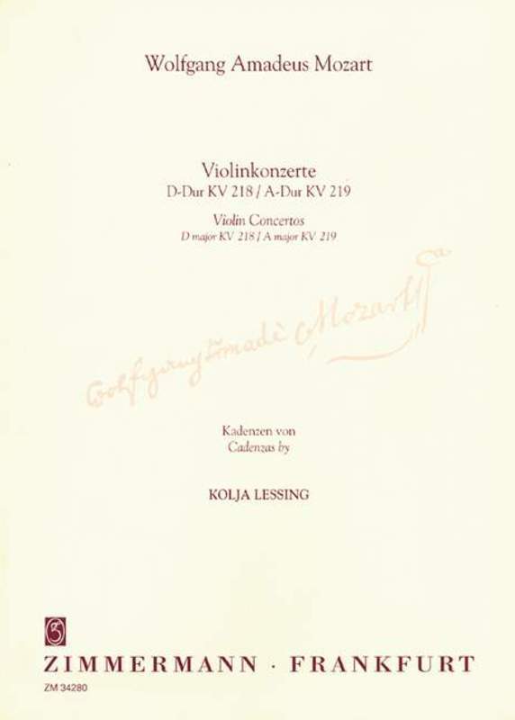 Cadenzas Violin Concertos D Maj K 218/A Maj K219