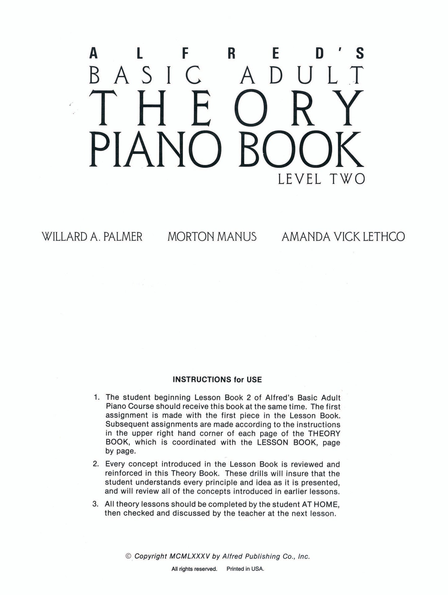 Alfred's Basic Adult Piano Course - Theory Book 2