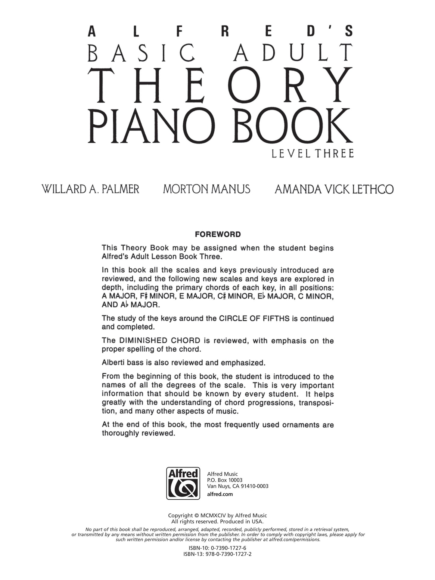 Alfred's Basic Adult Piano Course - Theory Book 3