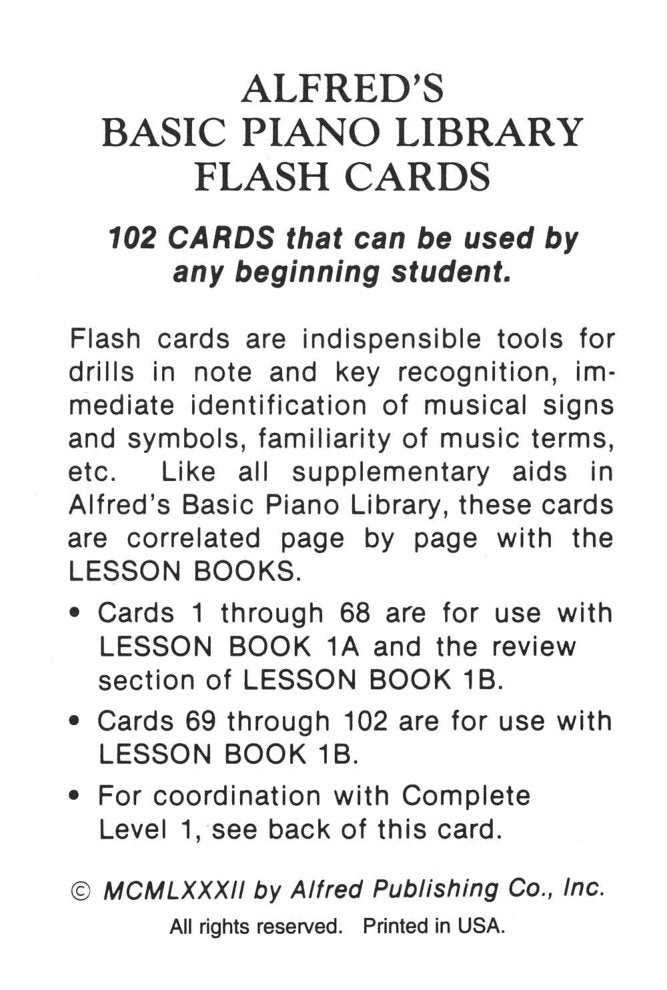 Alfred's Basic Piano Library - Flash Cards Level 1A & 1B (102 Cards)