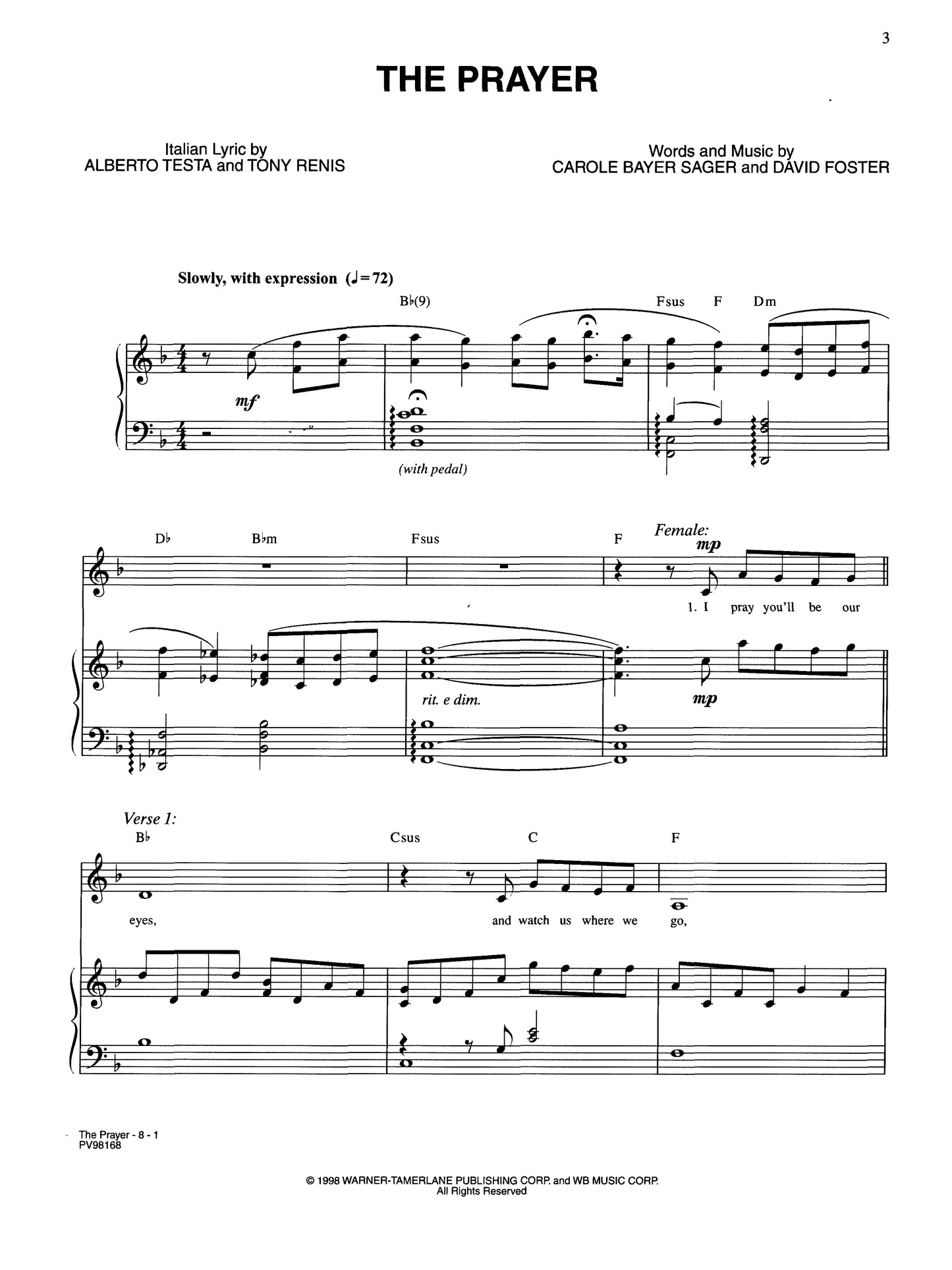 The Prayer PVG Single Sheet