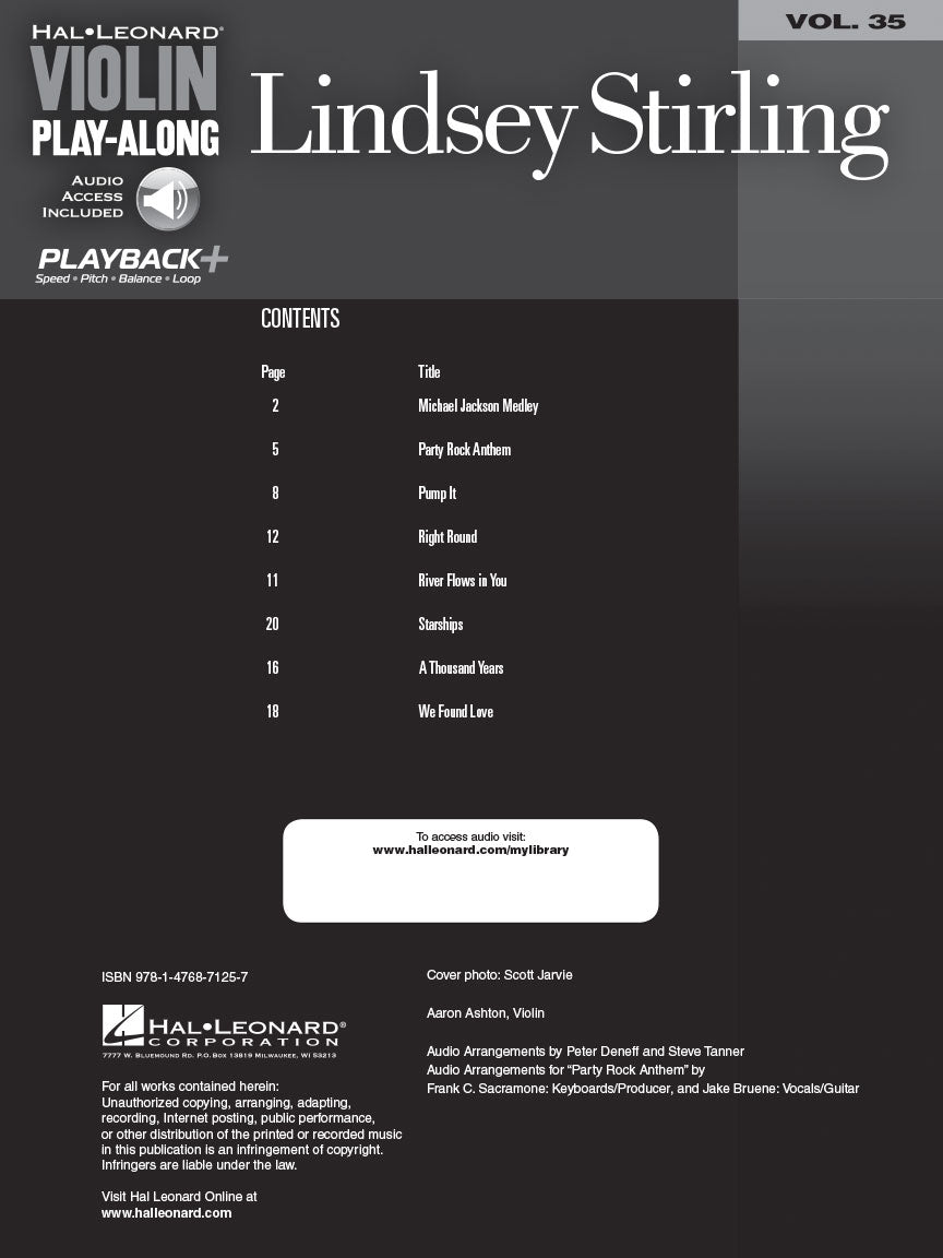 Lindsey Stirling Violin Play Along Volume 35 Book/Ola