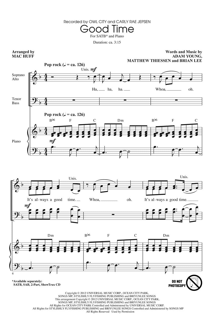 Good Time - Soprano/Alto/Tenor Bass Voicing Sheet Music
