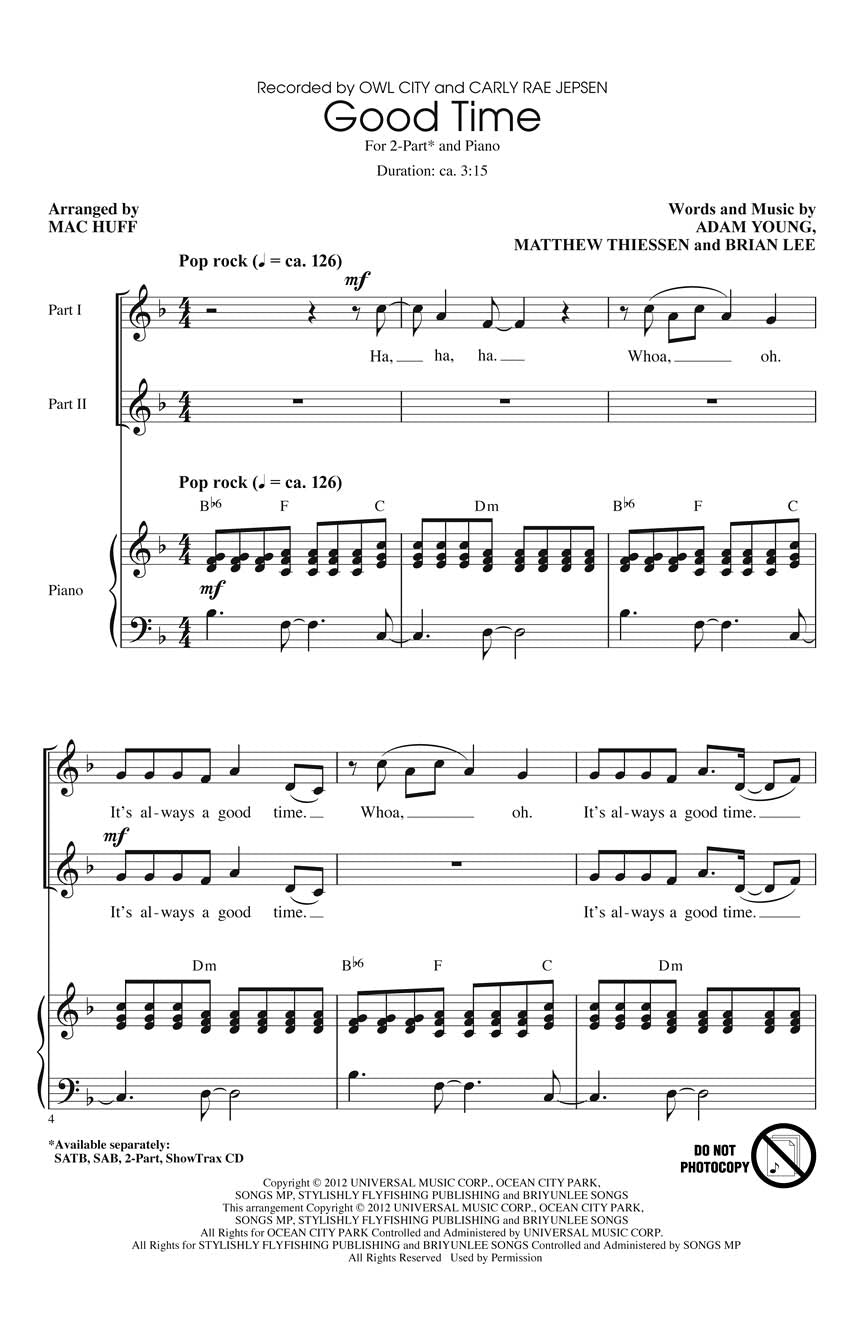 Good Time - Voicing: 2-Part Sheet Music