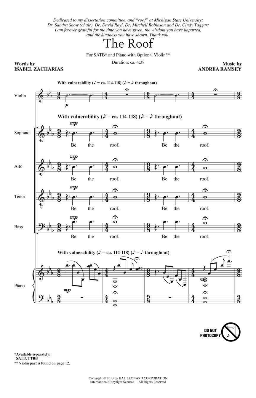 The Roof - Soprano /Alto/Tenor/Bass Vocal Sheet Music