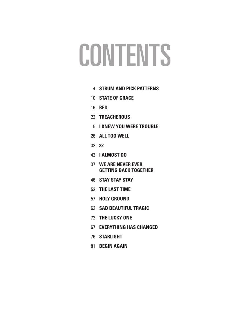Taylor Swift - Red Easy Guitar Notes & Tab Songbook