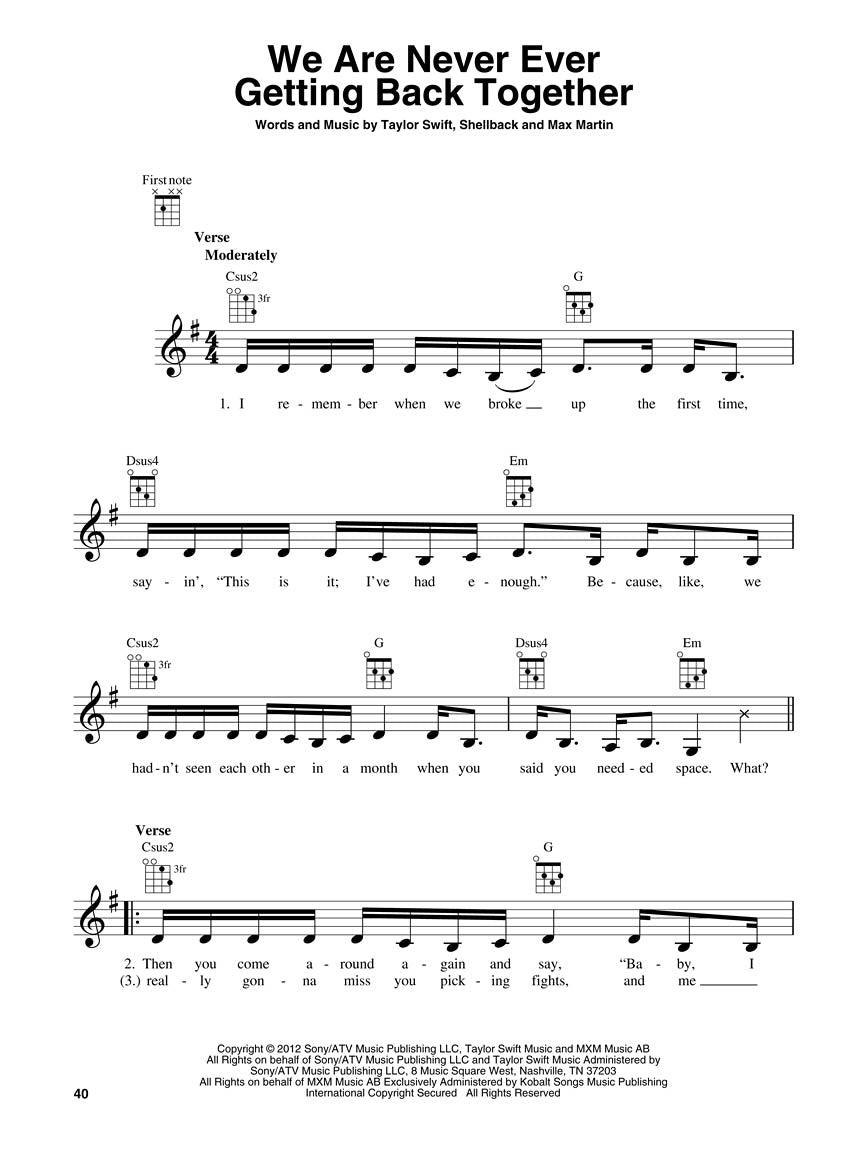 Taylor Swift - Red For Ukulele Songbook