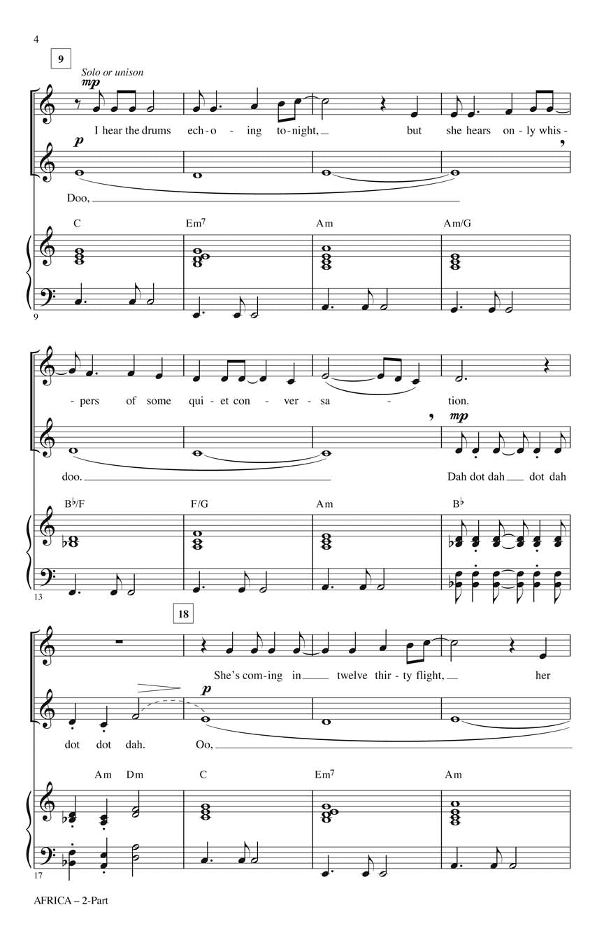 Toto Africa Sheet Music Voicing: 2-Part