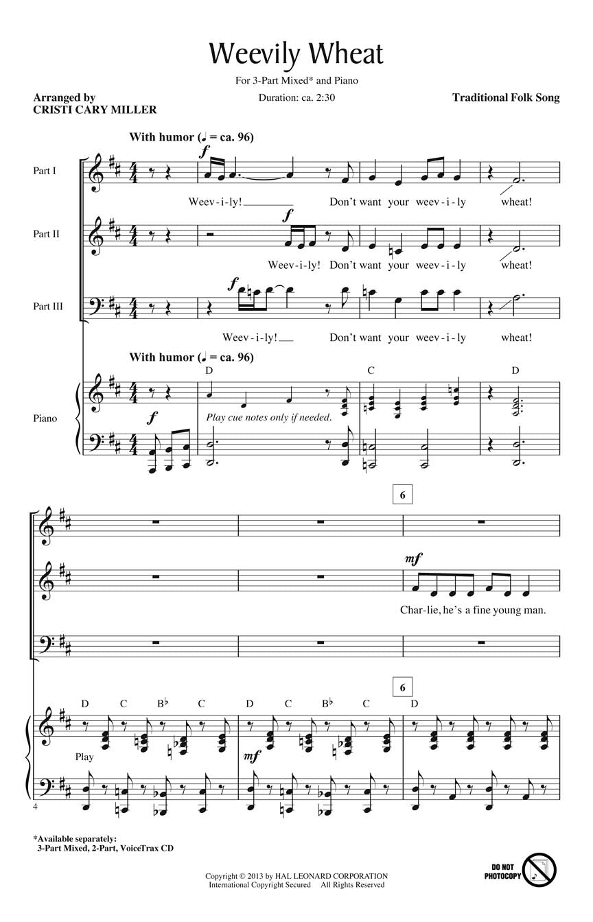 Weevily Wheat - 3-Part Mixed Voicing Sheet Music