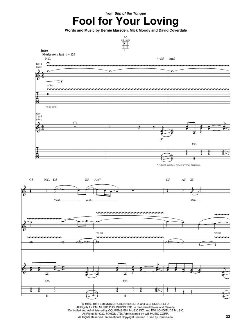 Whitesnake Collection Guitar Tab Book