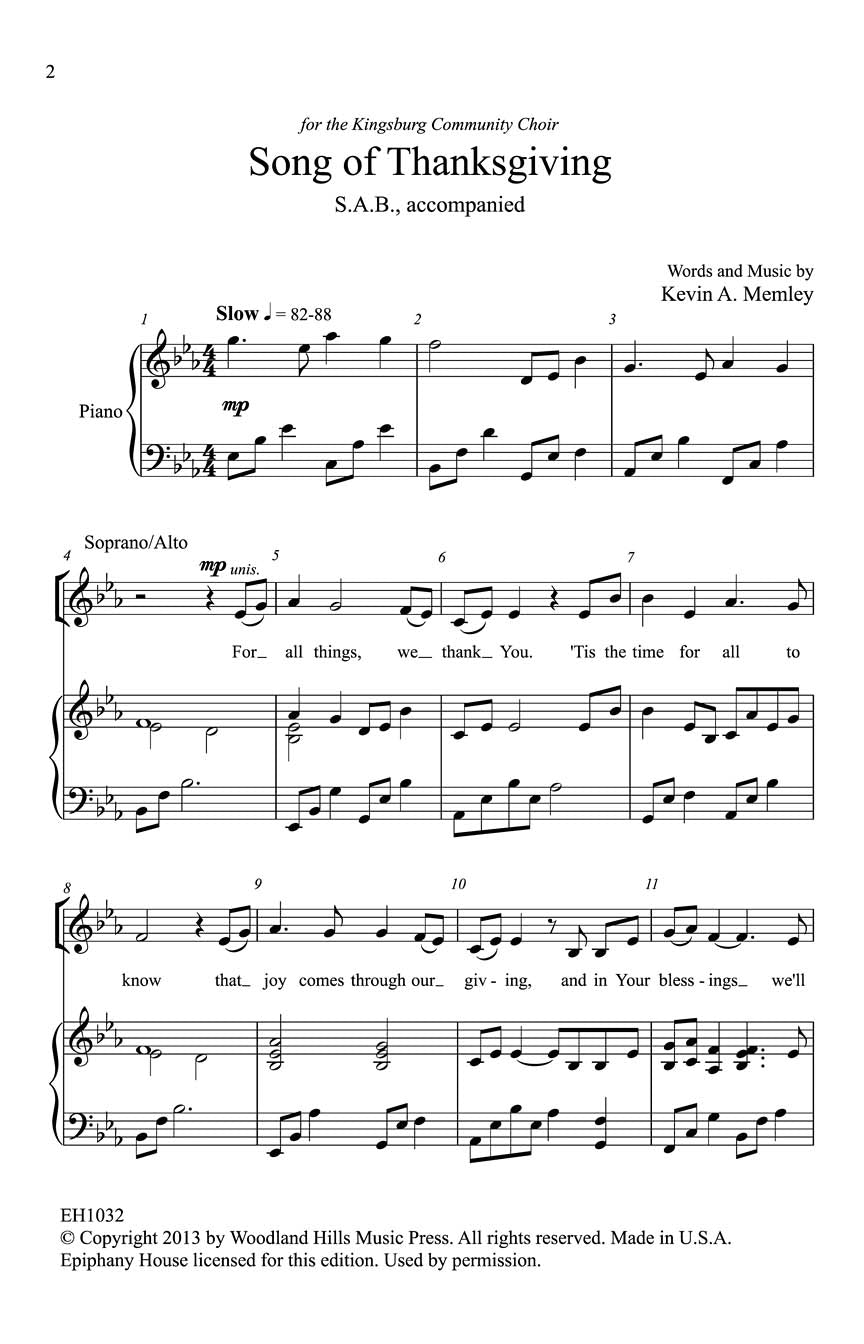 Song Of Thanksgiving - Soprano/Atlo/Bass Voicing Sheet Music