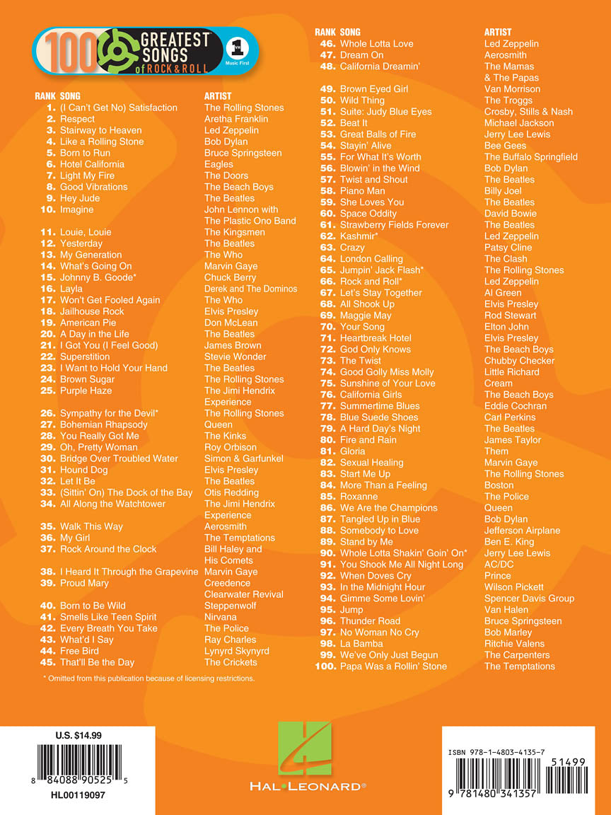 VH1 100 Great Songs of Rock N Roll for Trumpet Book