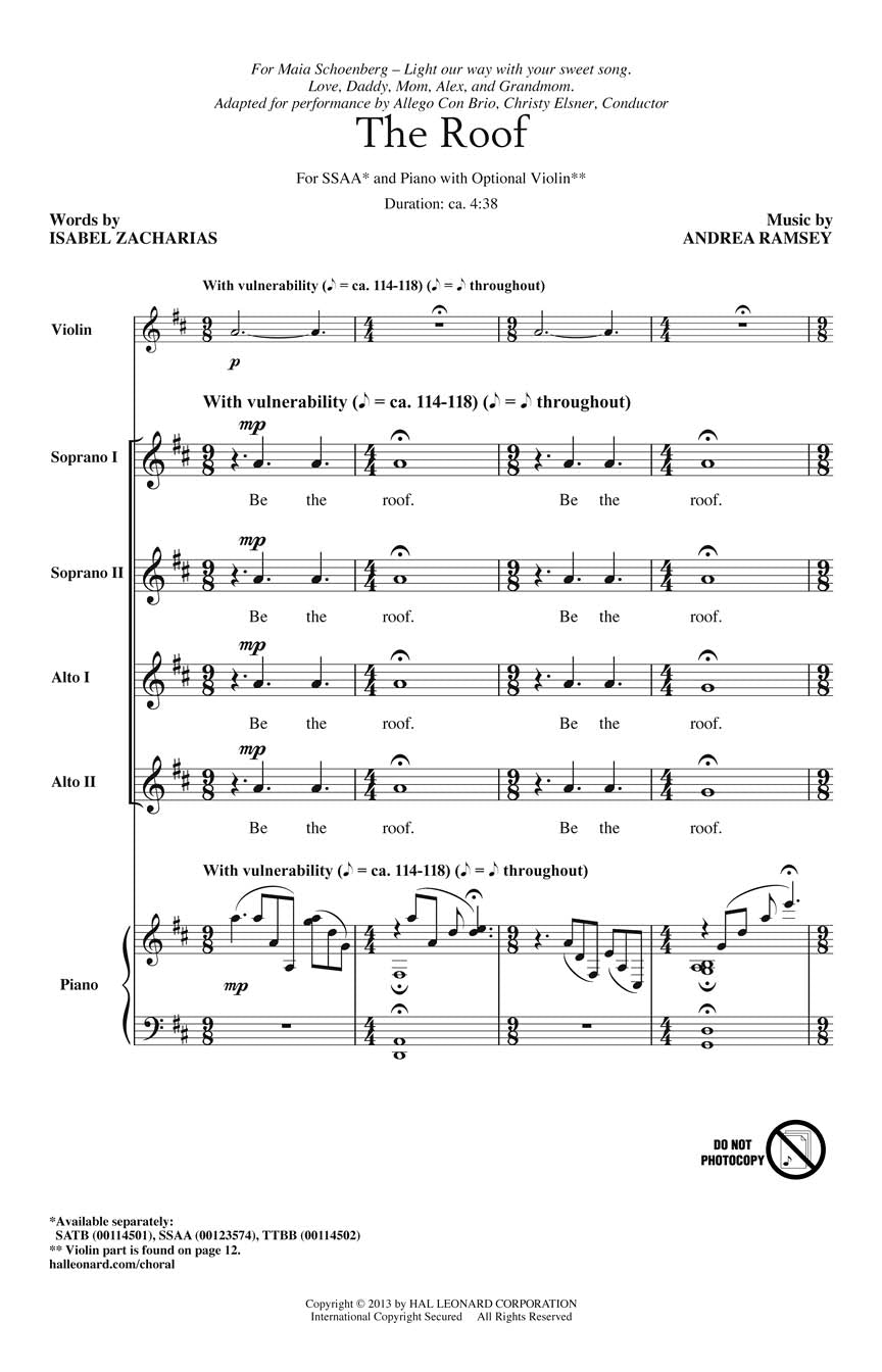 The Roof - SSAA Voice Sheet Music