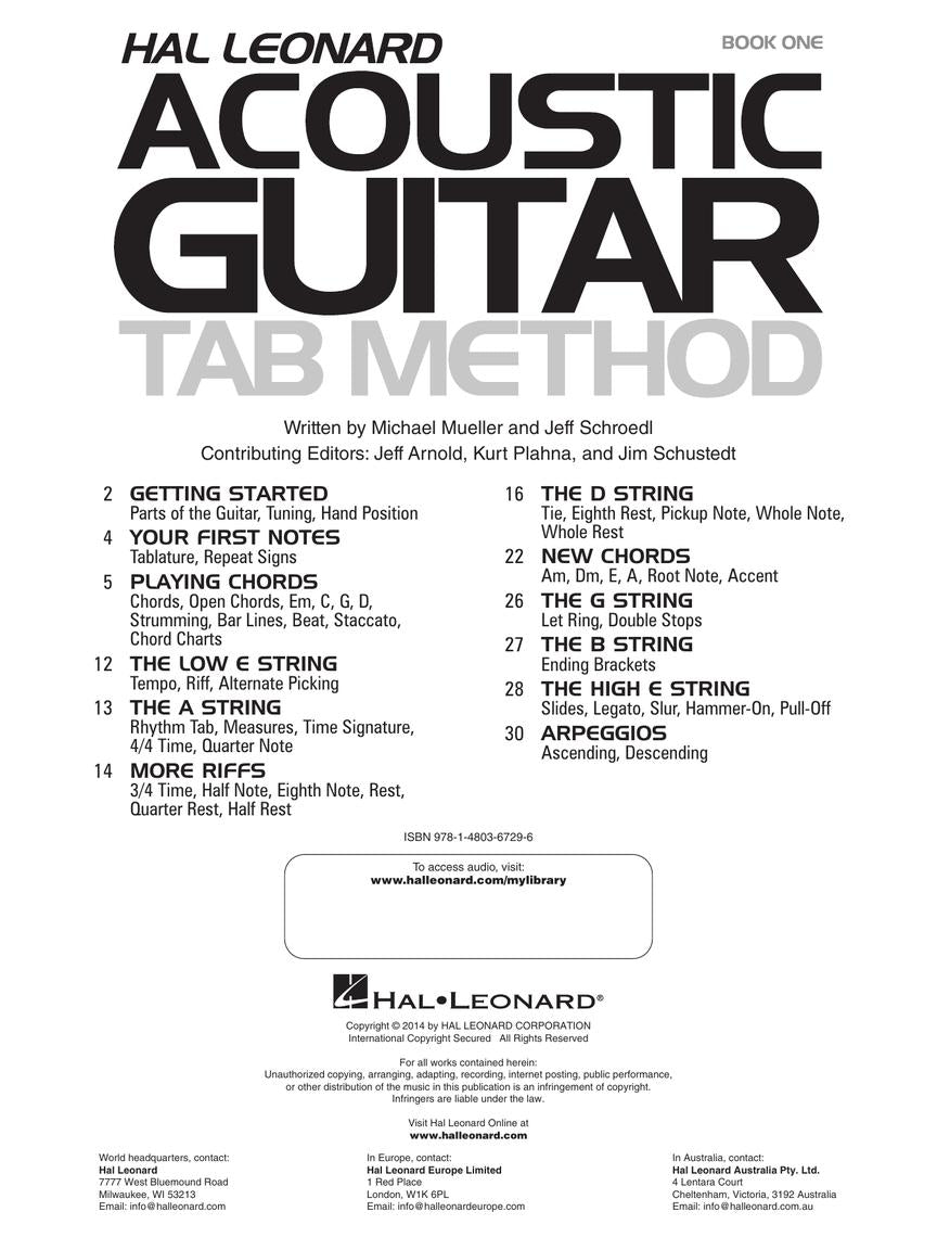 Hal Leonard Acoustic Guitar Tab Method - Book 1 (Book/Ola)