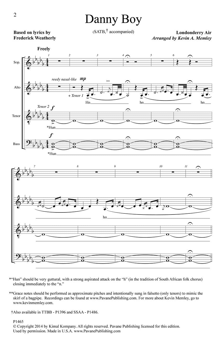 Danny Boy - Soprano, Alto, Tenor, Bass Sheet Music