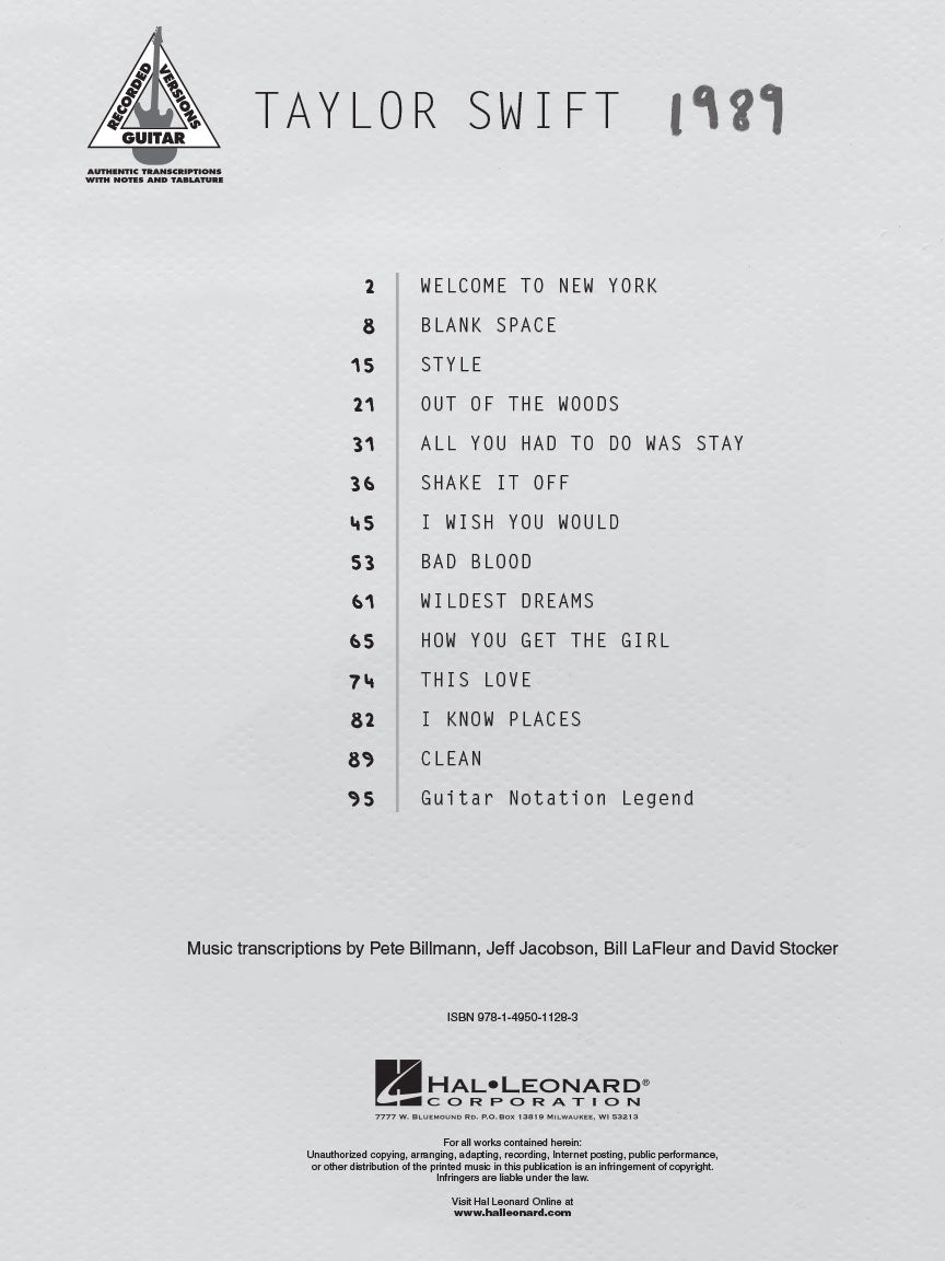 Taylor Swift - 1989 Guitar Tab Songbook