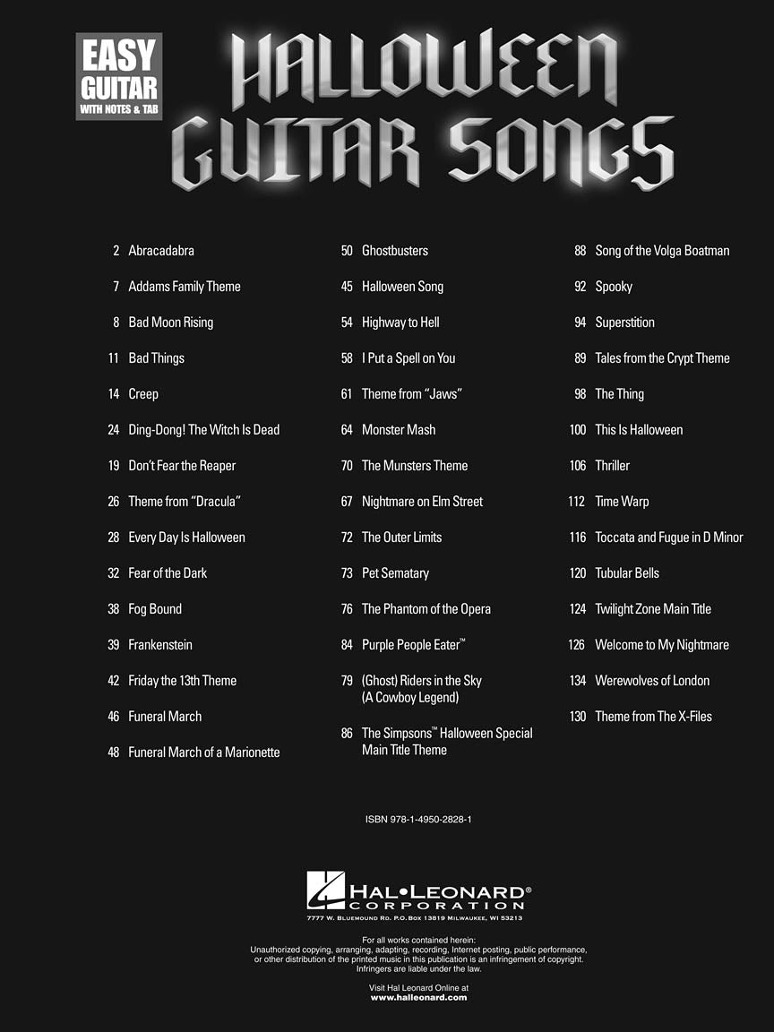 Halloween Guitar Songs - Easy Guitar Notes & Tab Book