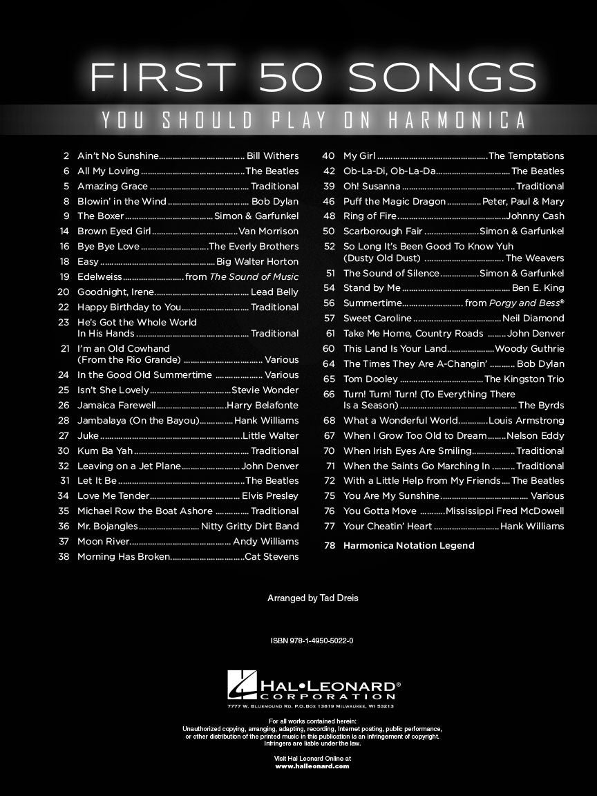 First 50 Songs Play On Harmonica Book