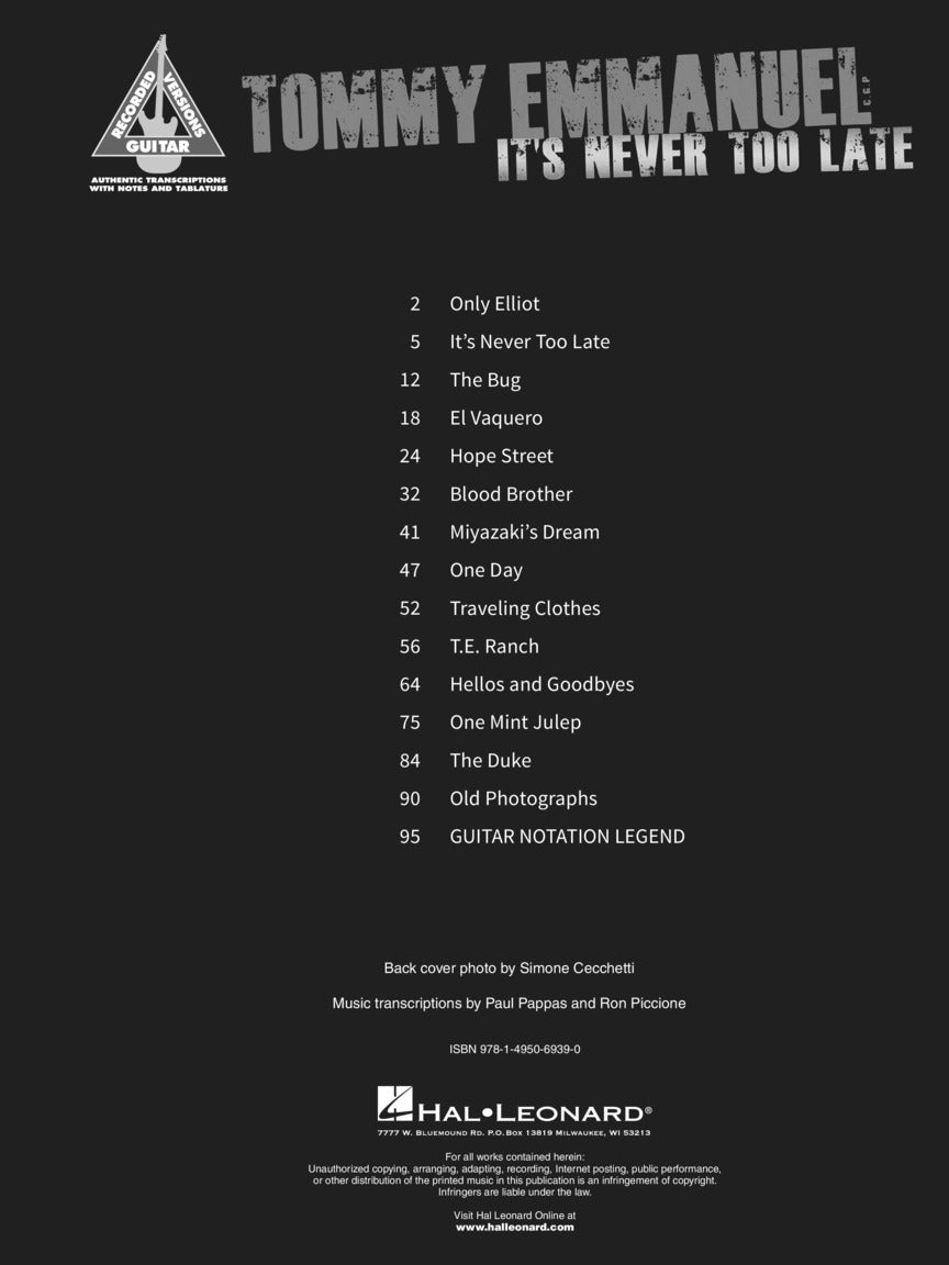 Tommy Emmanuel - Its Never Too Late Guitar Tab Book