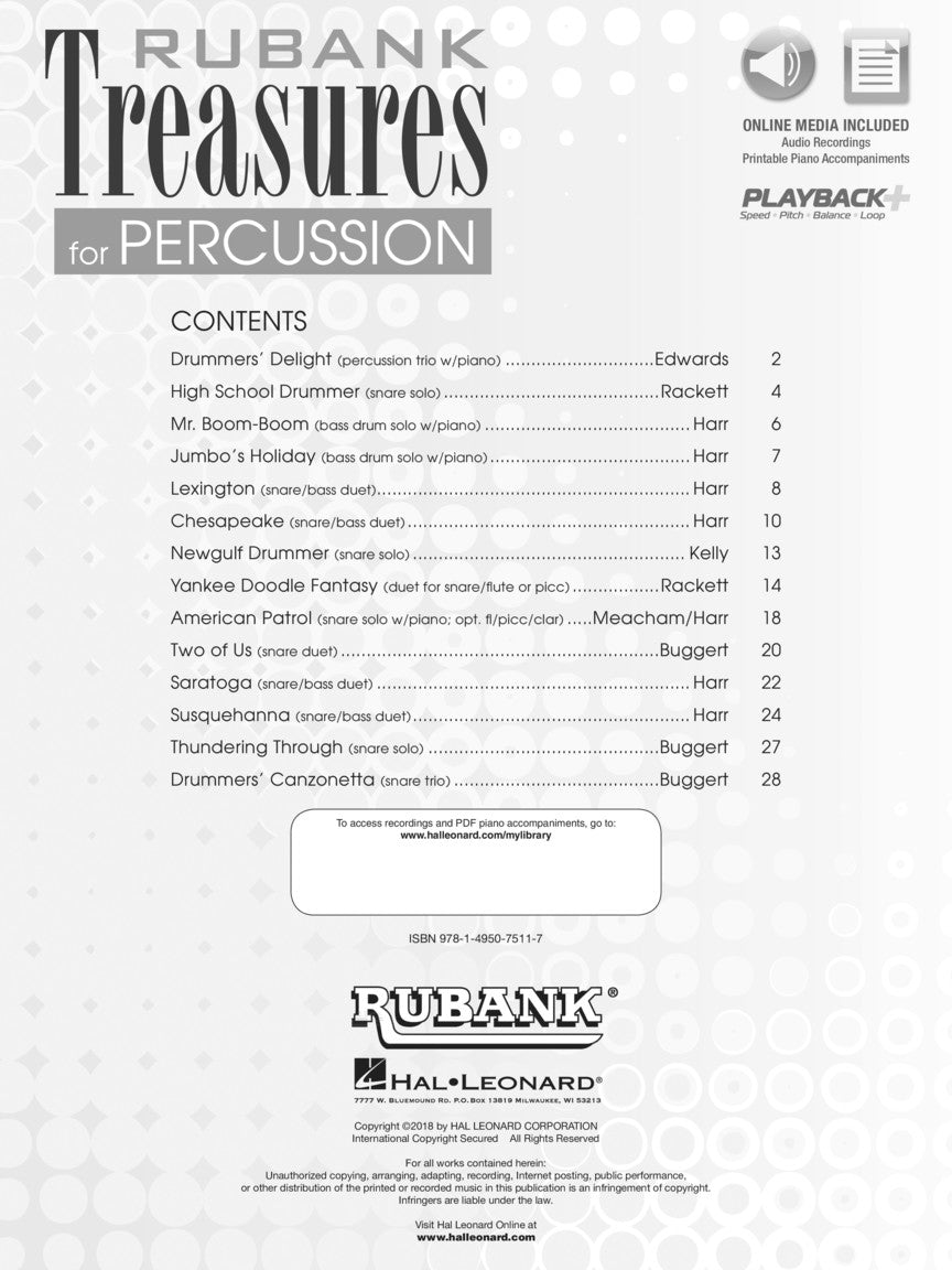 Rubank Treasures For Percussion - Book/Oa