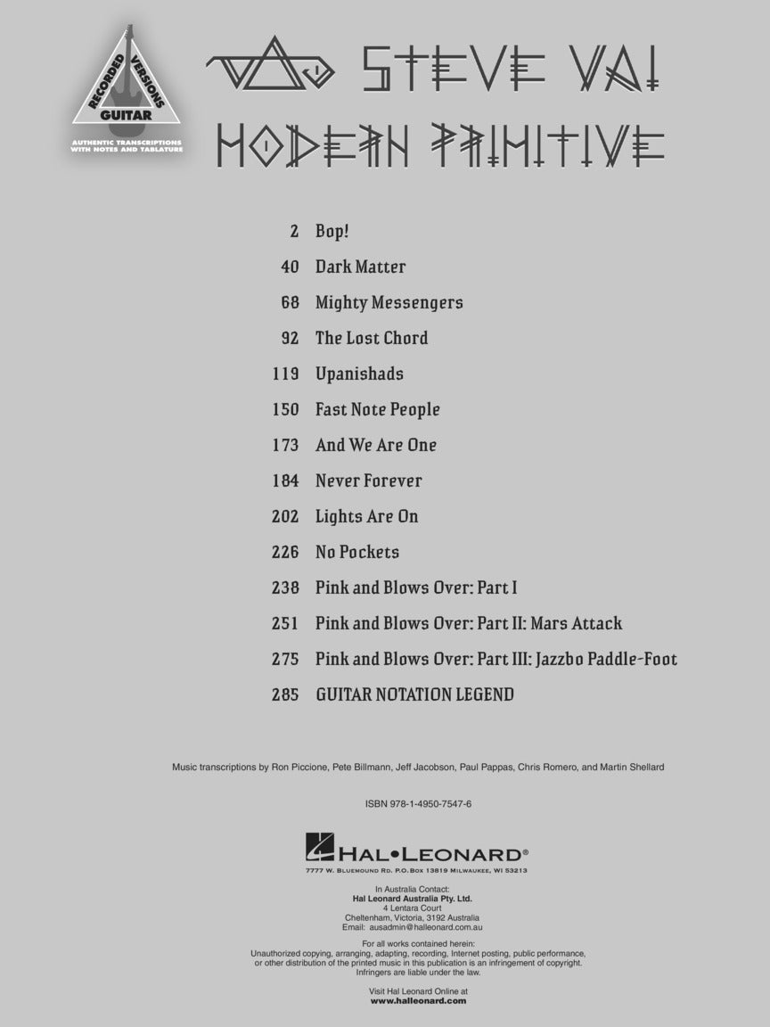 Steve Vai - Modern Primitive Guitar Tab Book