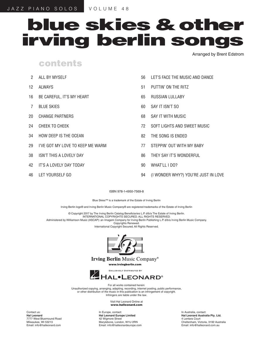 Blue Skies & Other Irving Berlin Songs Volume 48 - Jazz Piano Solo Book Keyboard