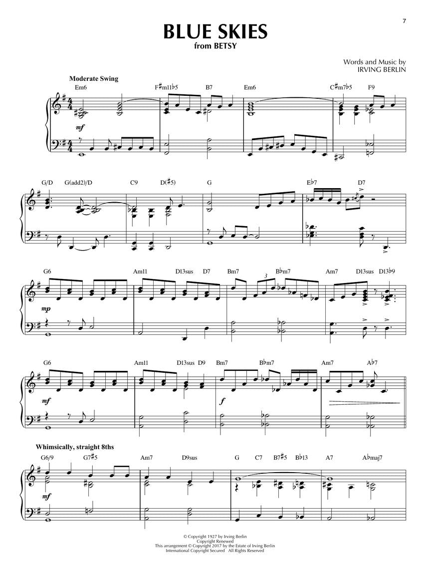Blue Skies & Other Irving Berlin Songs Volume 48 - Jazz Piano Solo Book Keyboard