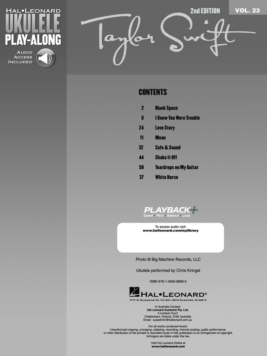 Taylor Swift Ukulele Play Along Volume 23 Book/Ola (2nd Edition)