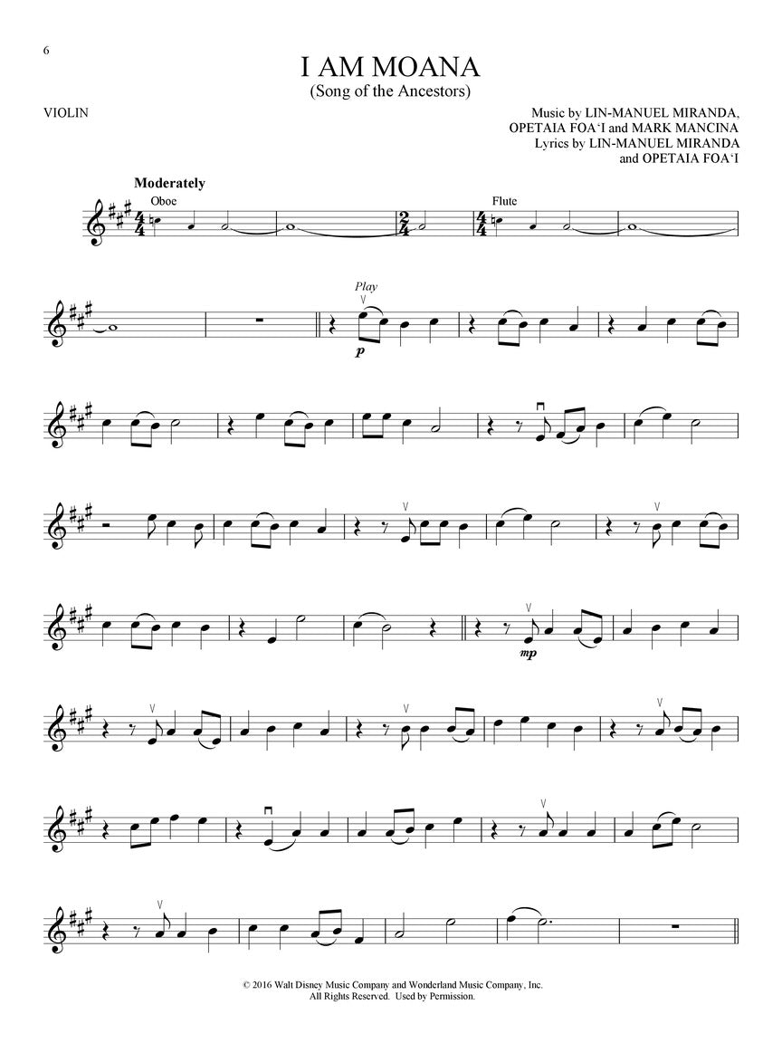 Moana For Violin - Play Along Book/Ola