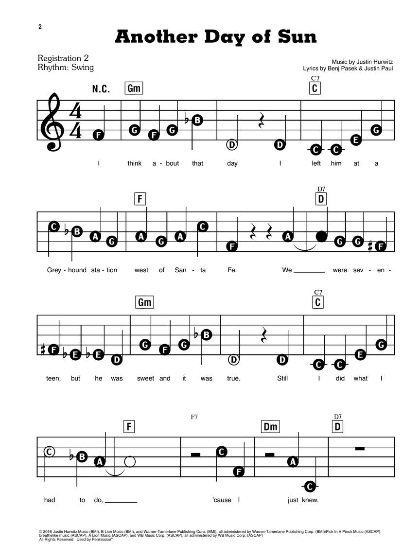 La La Land Music - Ez Play Piano Volume 66 Songbook