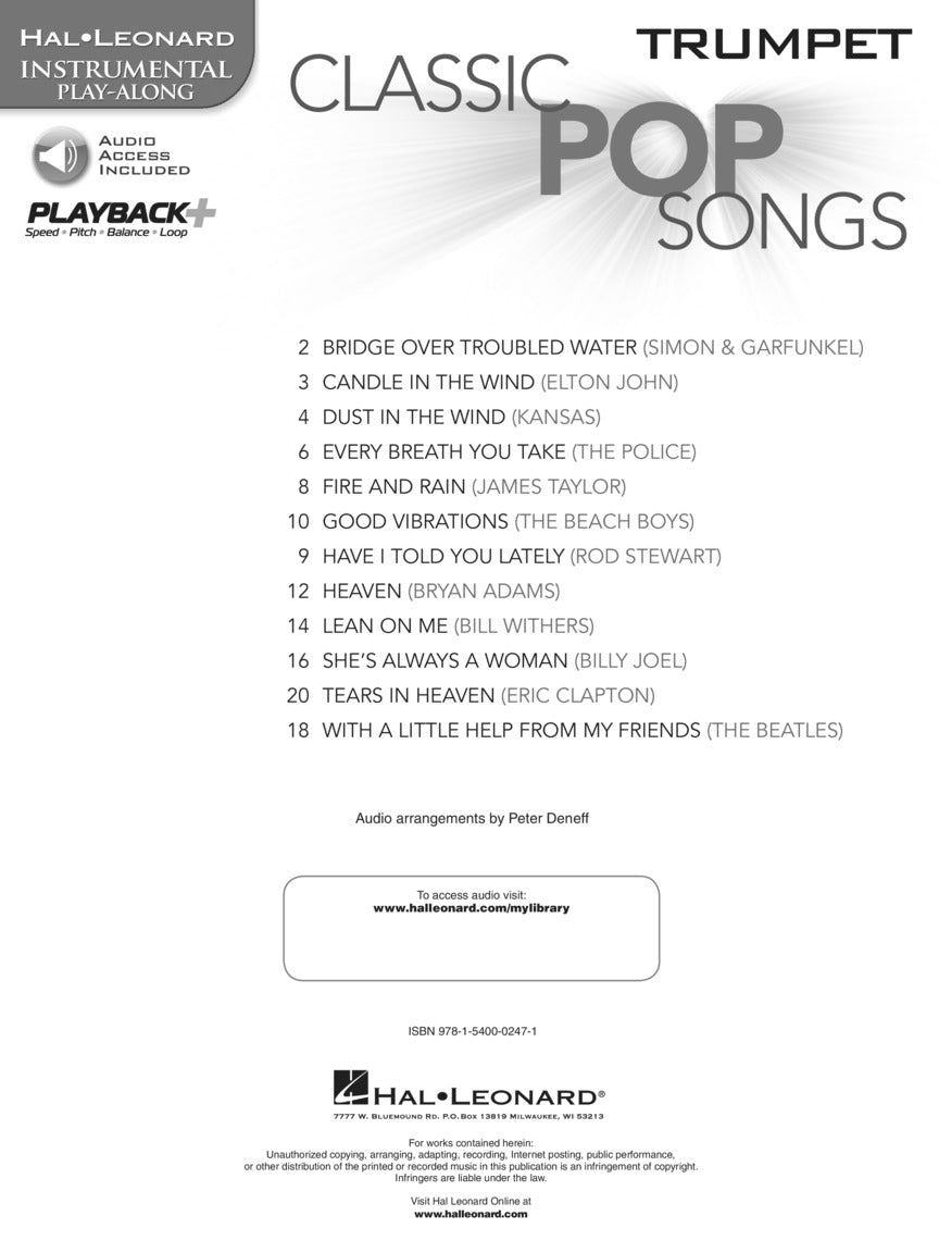 Classic Pop Songs For Trumpet Play Along Book/Ola