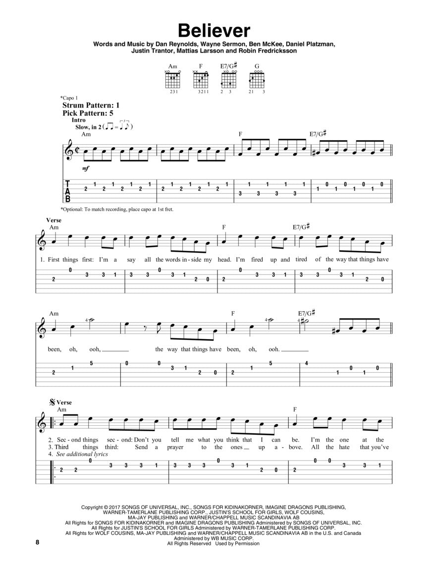 Top Hits Of 2017 - Easy Guitar Notes & Tab Book