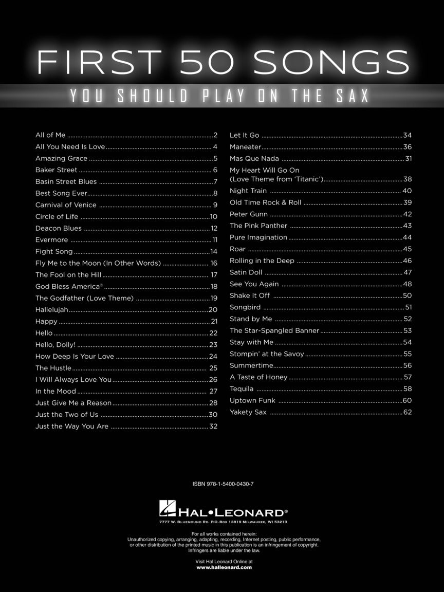 First 50 Songs You Should Play On The Saxophone Book (Alto or Tenor Saxophone)
