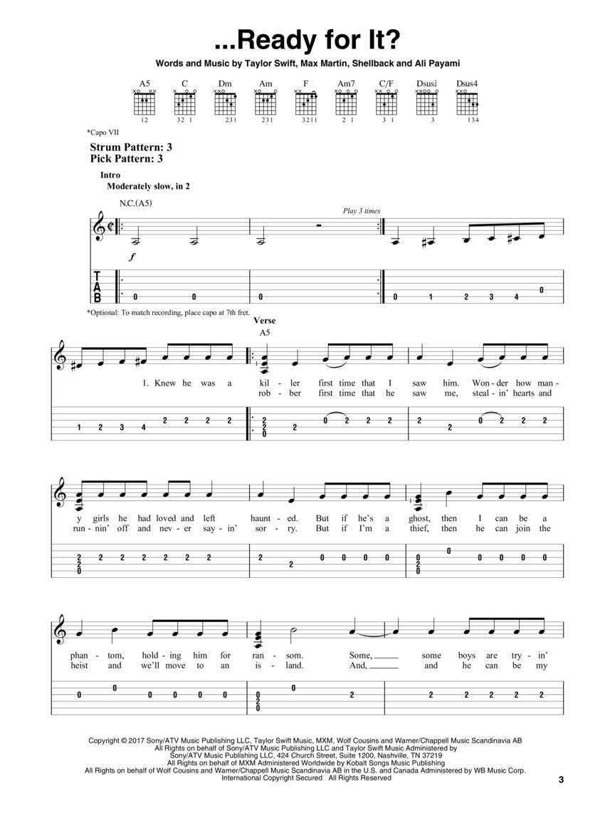 Taylor Swift - Reputation Easy Guitar Notes Tab Songbook