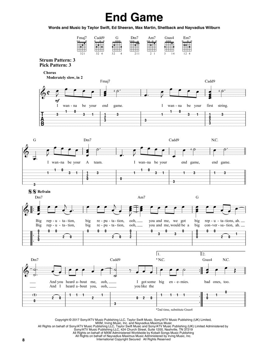 Taylor Swift - Reputation Easy Guitar Notes Tab Songbook