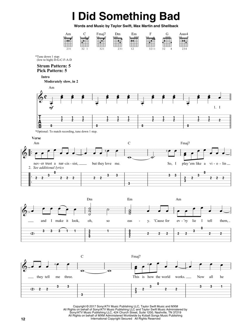 Taylor Swift - Reputation Easy Guitar Notes Tab Songbook