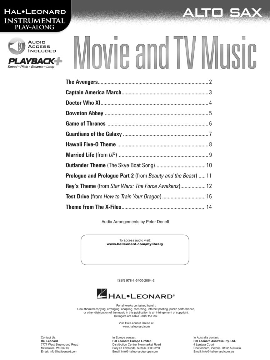 Movie And Tv Music For Alto Saxophone Play Along Book/Ola