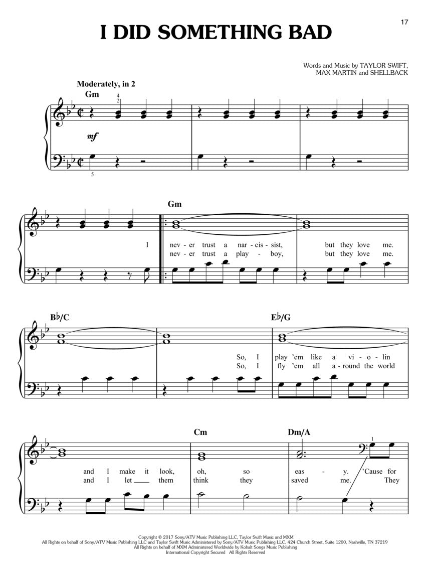 Taylor Swift - Reputation Easy Piano Songbook