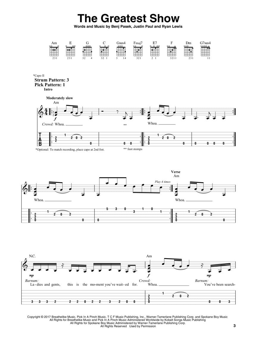 The Greatest Showman - Easy Guitar With Notes & Tab Songbook